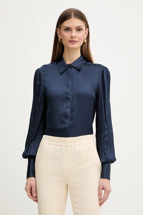 Fracomina koszula z domieszką jedwabiu regular granatowy FR26ST6024W58401