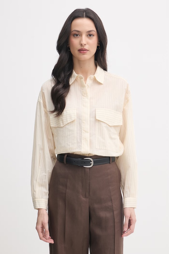 United Colors of Benetton cămașă pentru femei, cu bumbac bej 5V0FDQ0DP