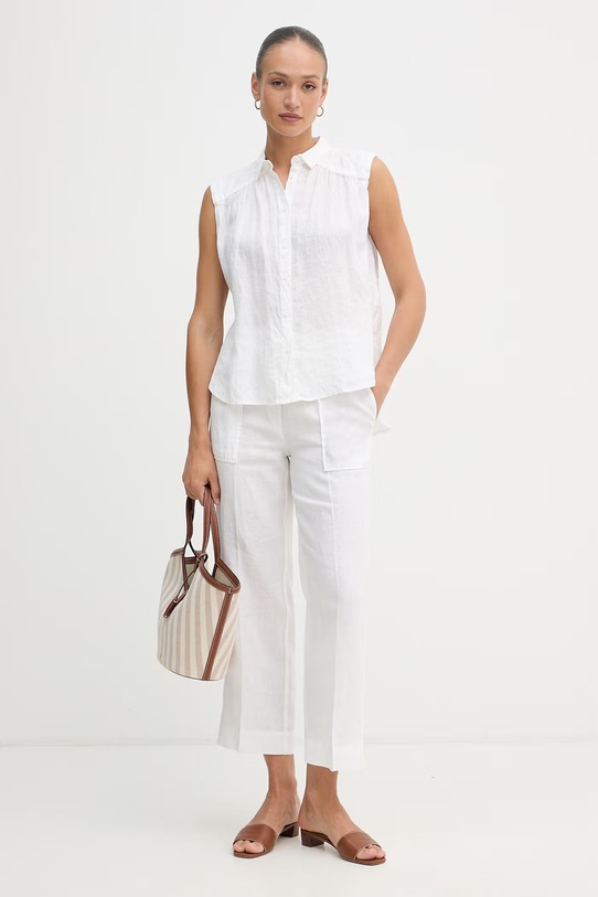 United Colors of Benetton πουκάμισο γυναικείο λινό 5BMLDQ0E0 λευκό SS26