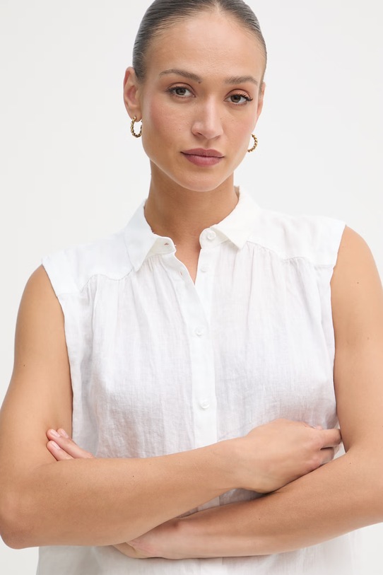United Colors of Benetton πουκάμισο γυναικείο λινό λευκό 5BMLDQ0E0