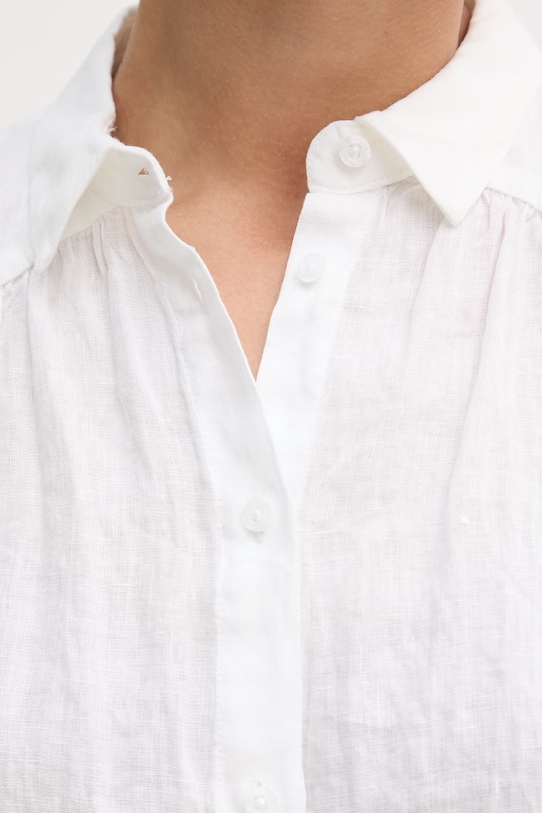 United Colors of Benetton πουκάμισο γυναικείο λινό 5BMLDQ0E0 λευκό