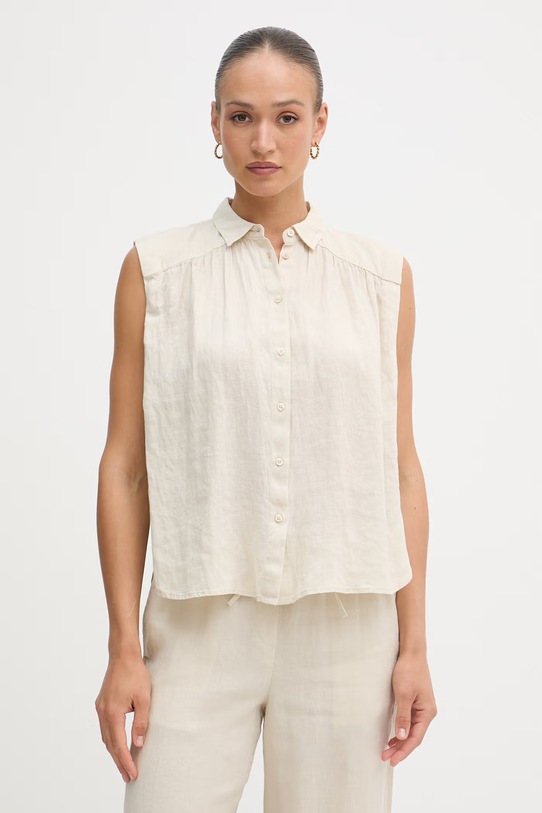 United Colors of Benetton košulja za žene od lana bež 5BMLDQ0E0