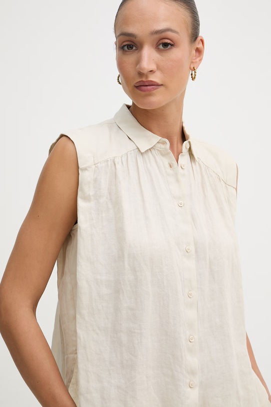 United Colors of Benetton košulja za žene od lana bež 5BMLDQ0E0