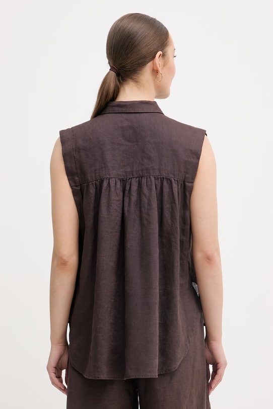 Odjeća United Colors of Benetton košulja za žene od lana 5BMLDQ0E0 smeđa