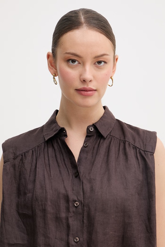 United Colors of Benetton košulja za žene od lana smeđa 5BMLDQ0E0