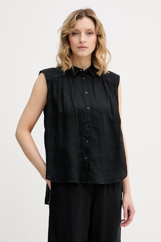 United Colors of Benetton camicia da donna in lino nero 5BMLDQ0E0