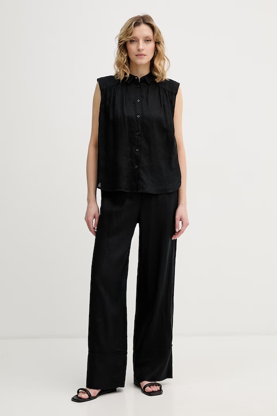 United Colors of Benetton camicia da donna in lino 5BMLDQ0E0 nero SS26