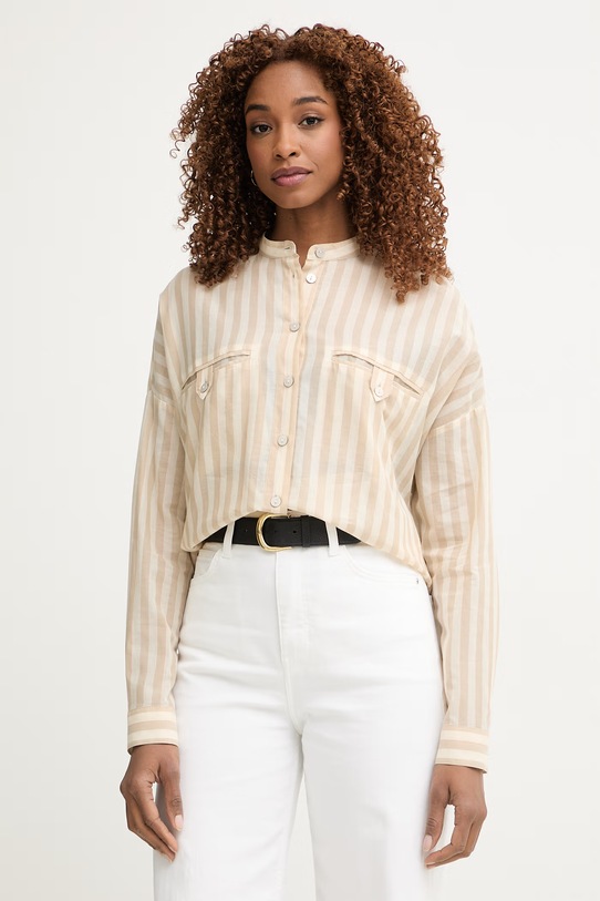 United Colors of Benetton košile dámská bavlněná béžová 53TEDQ0E3