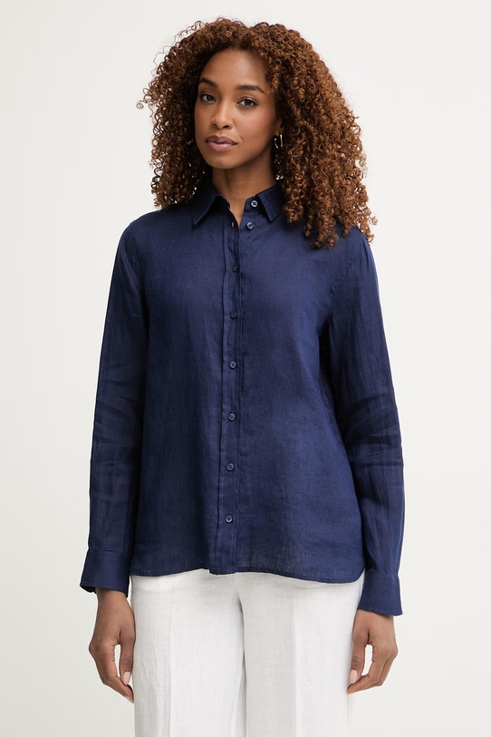 United Colors of Benetton košile dámská lněná námořnická modř 5BMLDQ0D9