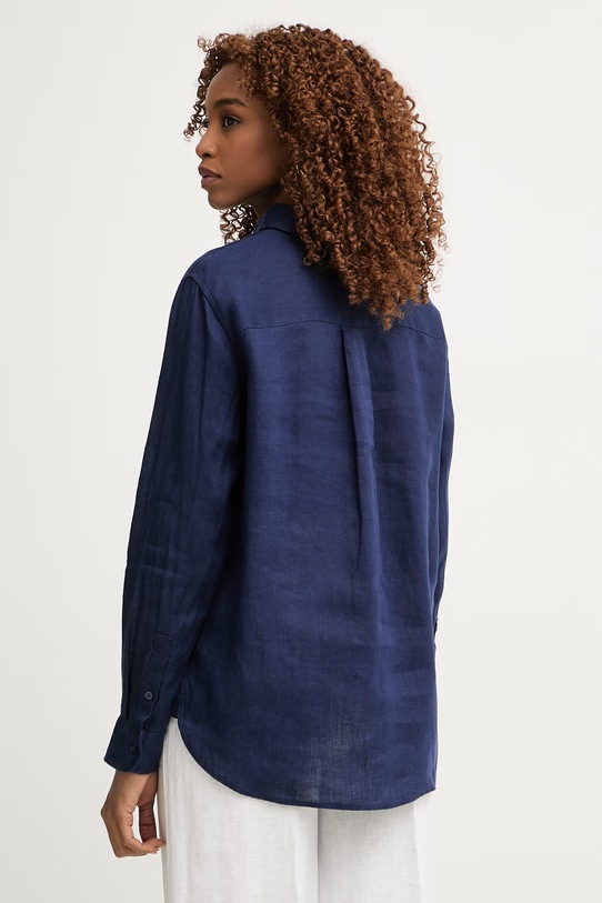 Oblečení United Colors of Benetton košile dámská lněná 5BMLDQ0D9 námořnická modř
