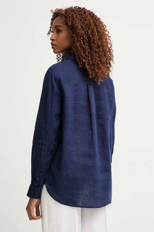 Oblečení United Colors of Benetton košile dámská lněná 5BMLDQ0D9 námořnická modř