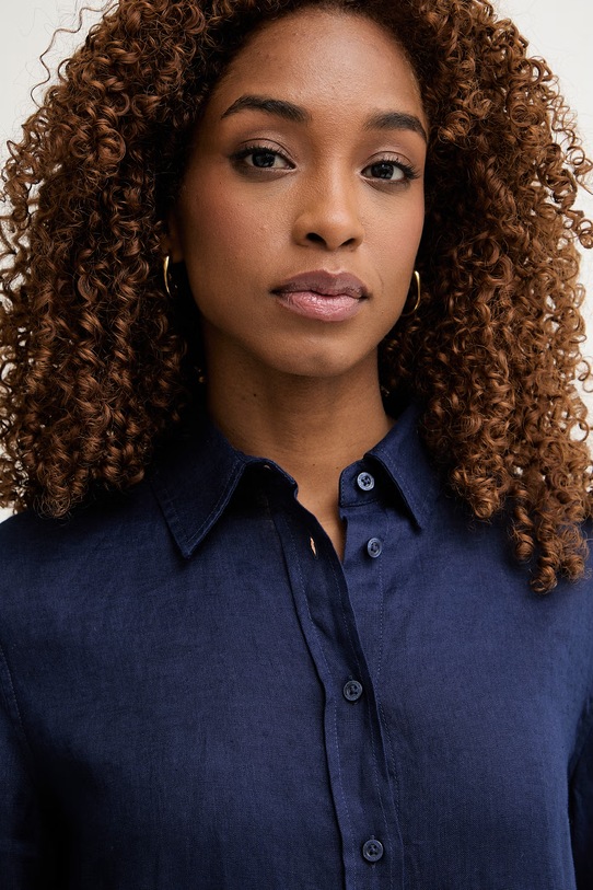 United Colors of Benetton košile dámská lněná námořnická modř 5BMLDQ0D9