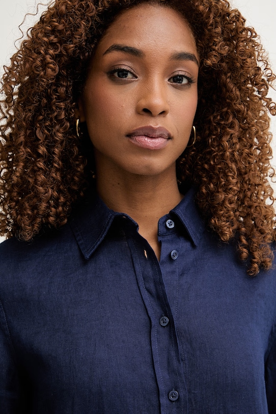 United Colors of Benetton košile dámská lněná námořnická modř 5BMLDQ0D9