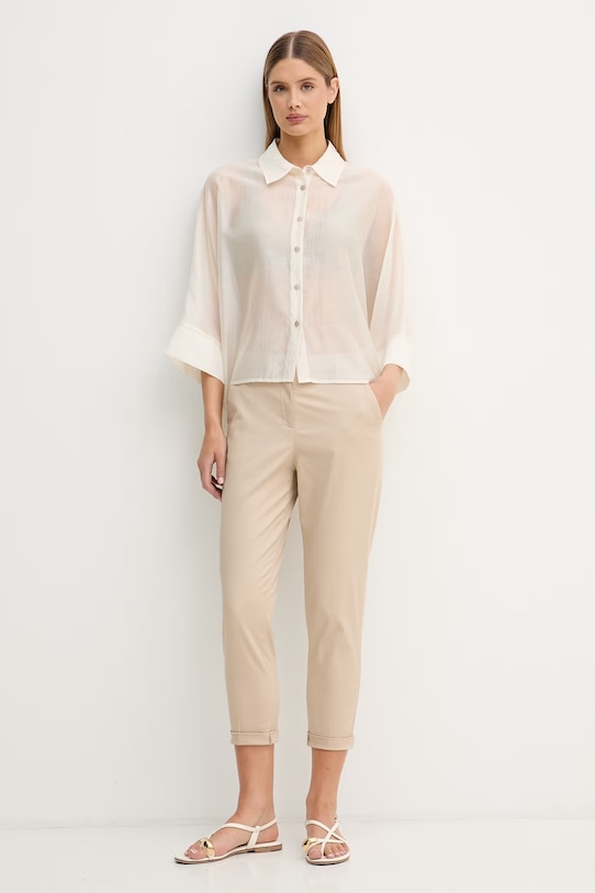 United Colors of Benetton košile dámská s lyocellem 5UOCDQ0E6 béžová SS26