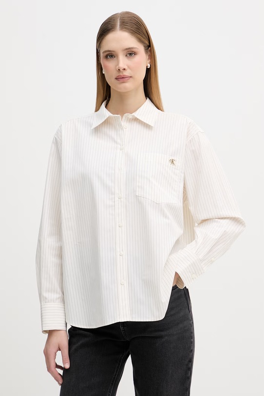 Calvin Klein Jeans košeľa dámska bavlnená béžová LV047F103G