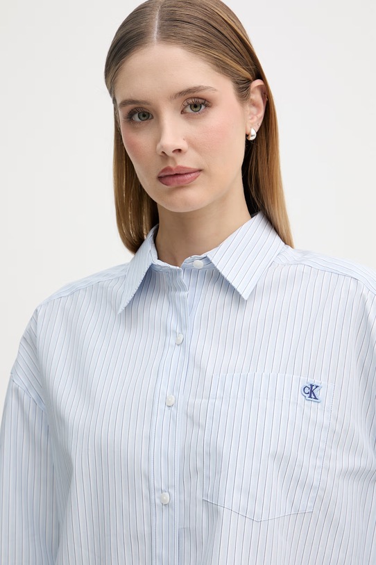 Calvin Klein Jeans košeľová blúzka dámska bavlnená modrá LV047F105G