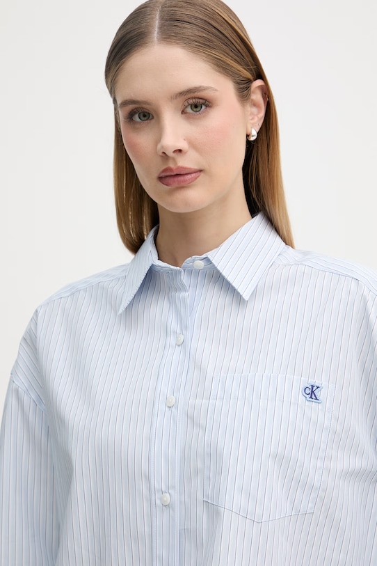 Calvin Klein Jeans košeľová blúzka dámska bavlnená modrá LV047F105G