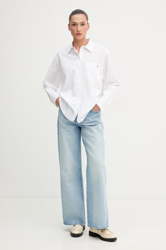 Calvin Klein Jeans košulja za žene od pamuka LV047F147G bijela SS26