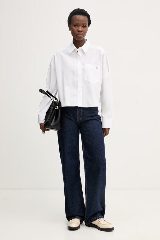 Calvin Klein Jeans košeľa dámska bavlnená LV047F148G biela SS26