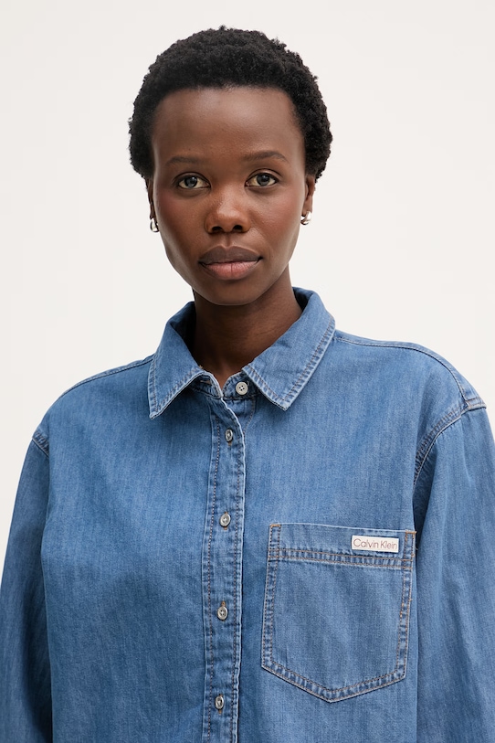 Calvin Klein Jeans košeľa dámska rifľová modrá LV047F790G