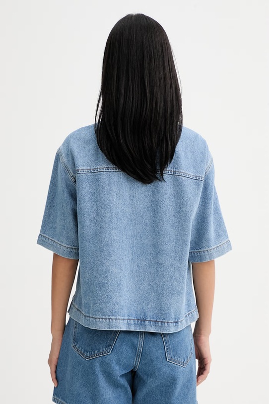 Odzież Marc O'Polo koszula damska z dodatkiem lnu 5000013055 niebieski