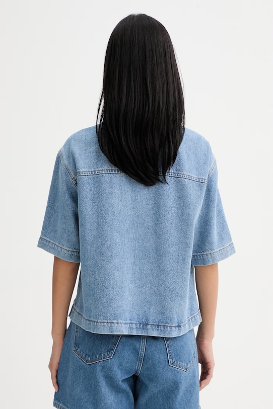 Odzież Marc O'Polo koszula damska z dodatkiem lnu 5000013055 niebieski