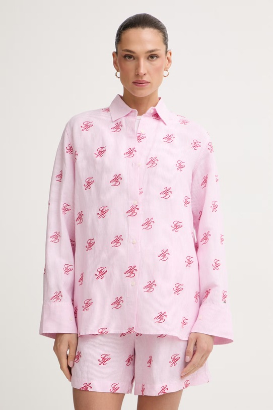 Tommy Hilfiger košeľa dámska s ľanom SUMMER ružová WW0WW49545