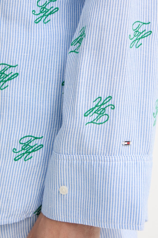 Tommy Hilfiger košeľa dámska s ľanom SUMMER WW0WW49545 modrá
