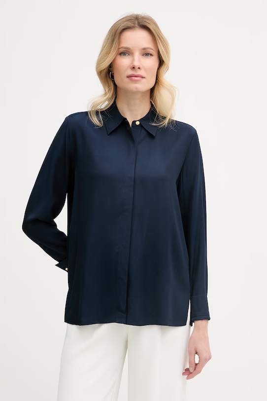 Tommy Hilfiger košeľa dámska z viskózy tmavomodrá WW0WW49611