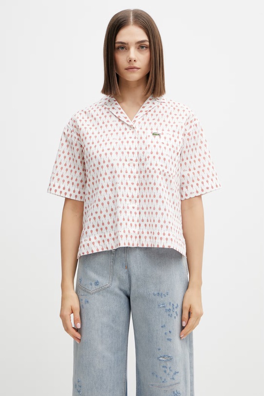 Lacoste koszula damska z dodatkiem lnu biały CF0587