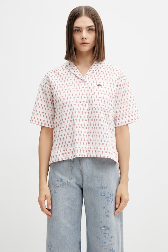Lacoste koszula damska z dodatkiem lnu biały CF0587