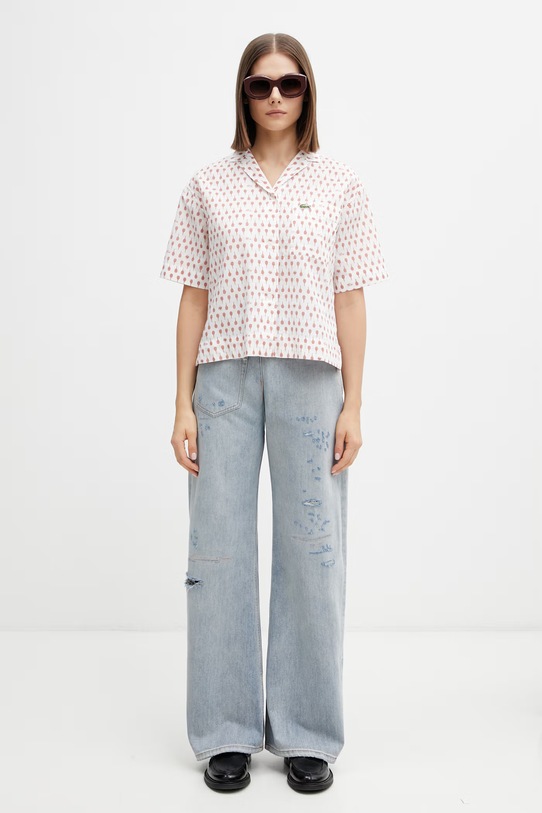 Lacoste koszula damska z dodatkiem lnu CF0587 biały