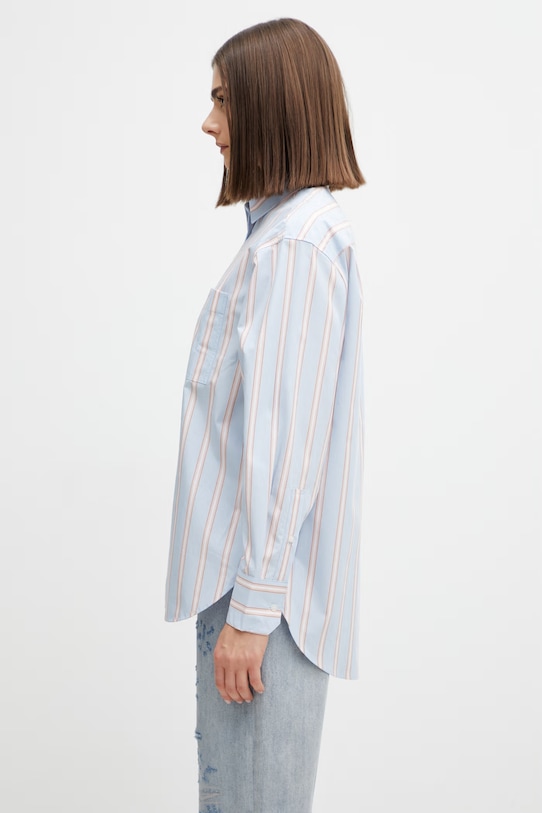 Lacoste koszula bawełniana damska CF1054 niebieski SS26