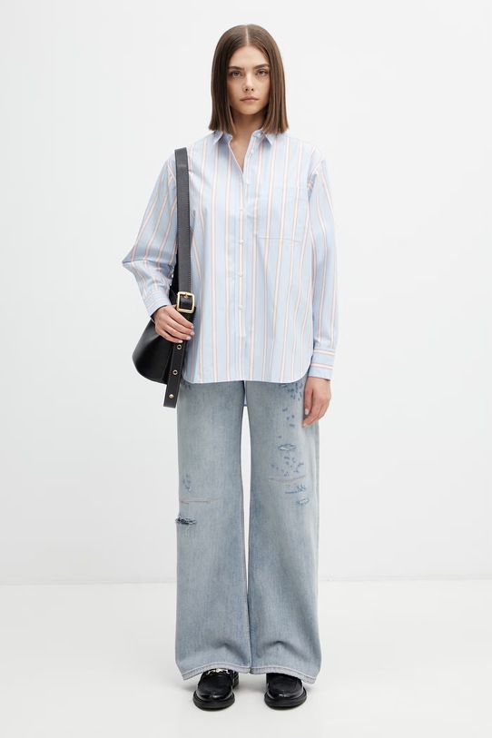 Lacoste koszula bawełniana damska CF1054 niebieski