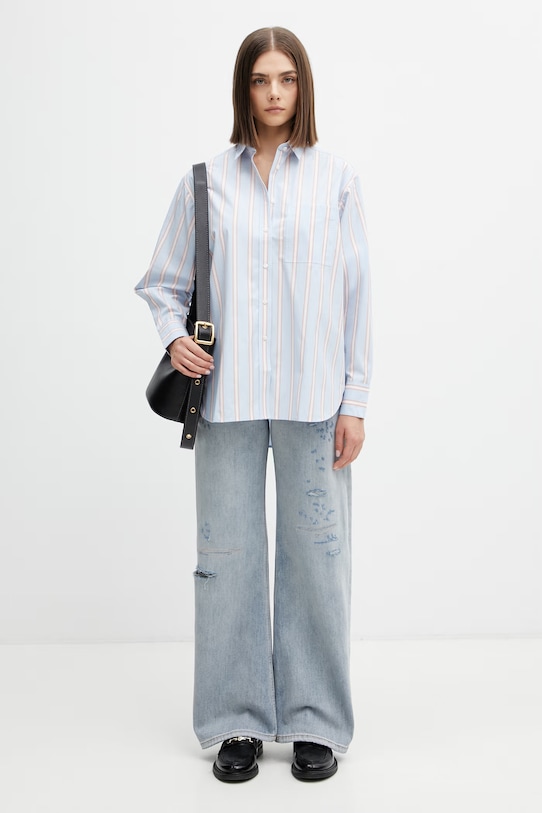 Lacoste koszula bawełniana damska CF1054 niebieski