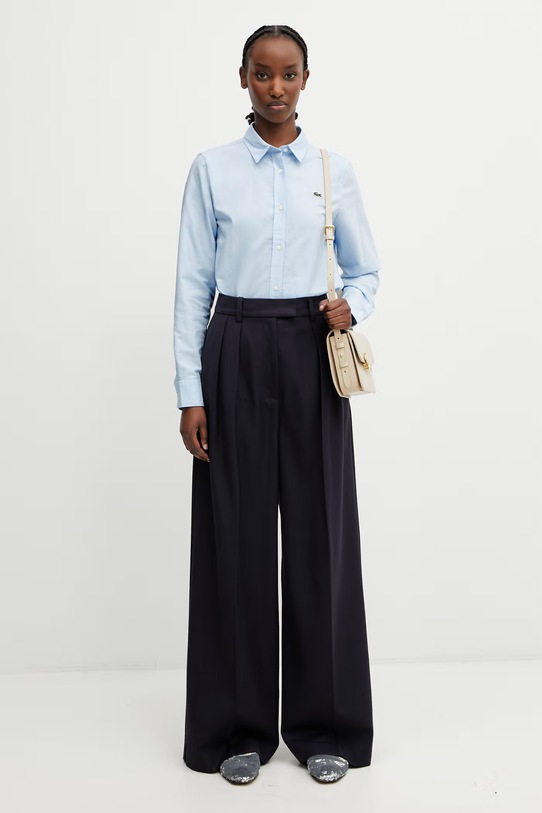Lacoste koszula oxford bawełniana damska CF1195 niebieski