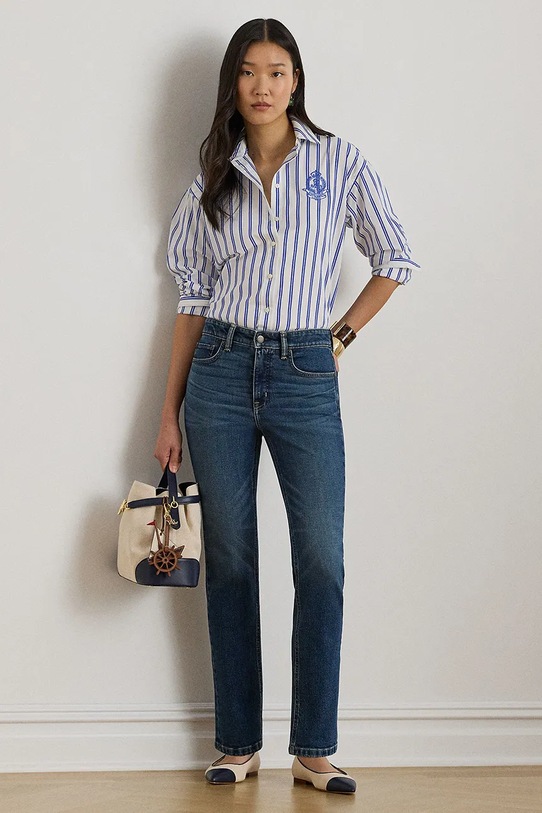 Odzież Lauren Ralph Lauren koszula damska bawełniana 200P08746 niebieski