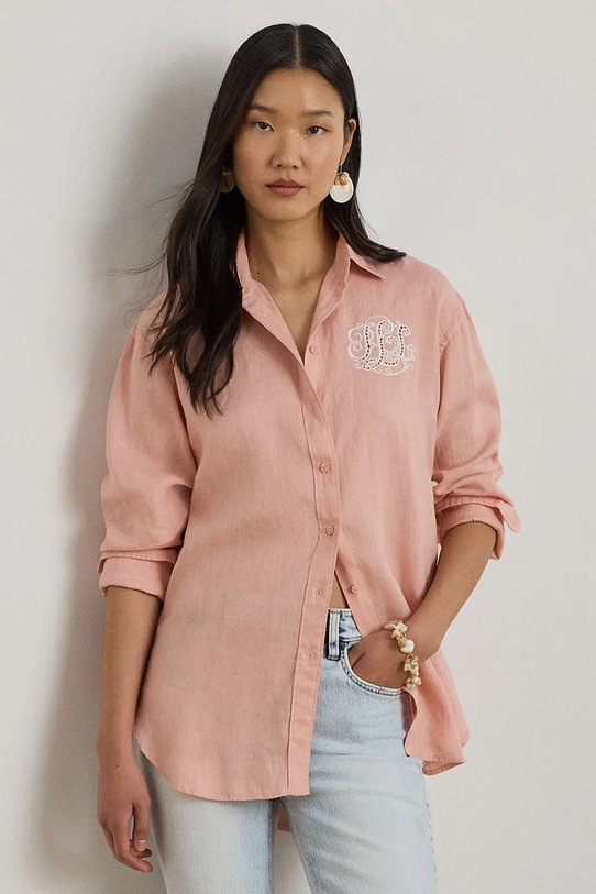 Lauren Ralph Lauren koszula damska lniana pomarańczowy 200P08913