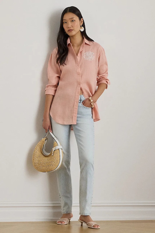 Odzież Lauren Ralph Lauren koszula damska lniana 200P08913 pomarańczowy