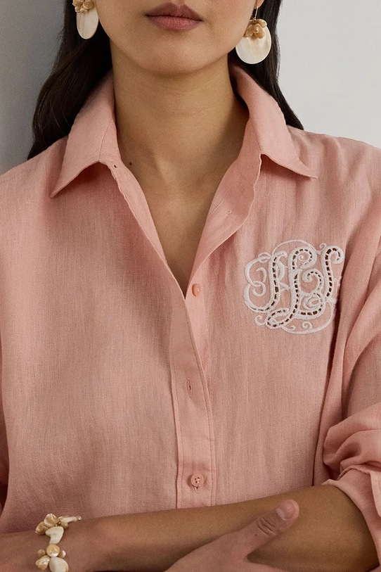 Lauren Ralph Lauren koszula damska lniana pomarańczowy 200P08913