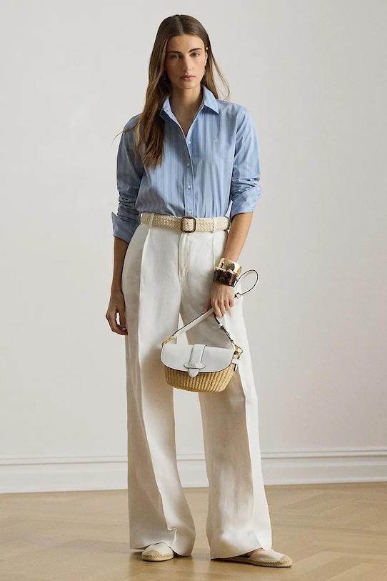 Îmbrăcăminte Lauren Ralph Lauren cămașă de damă din bumbac 200P08914 albastru