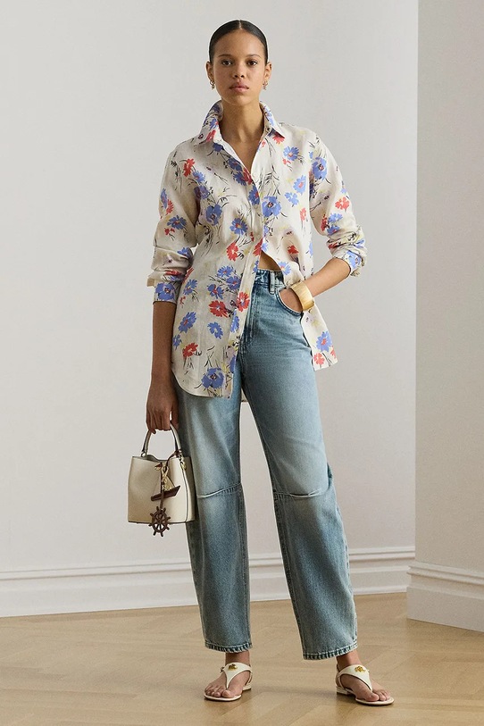 Odzież Lauren Ralph Lauren koszula damska lniana 200P10128 beżowy