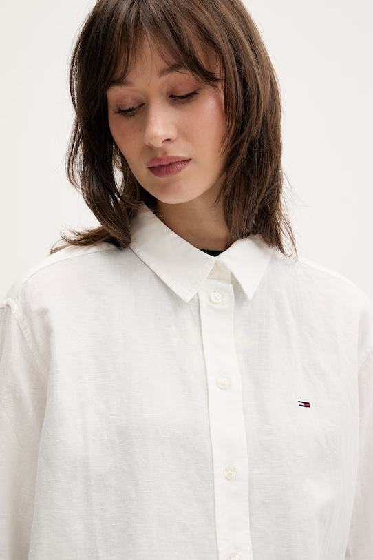 Tommy Jeans koszula damska z lnem beżowy DW0DW22209