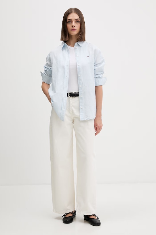 Tommy Jeans koszula damska z lnem DW0DW22209 niebieski SS26