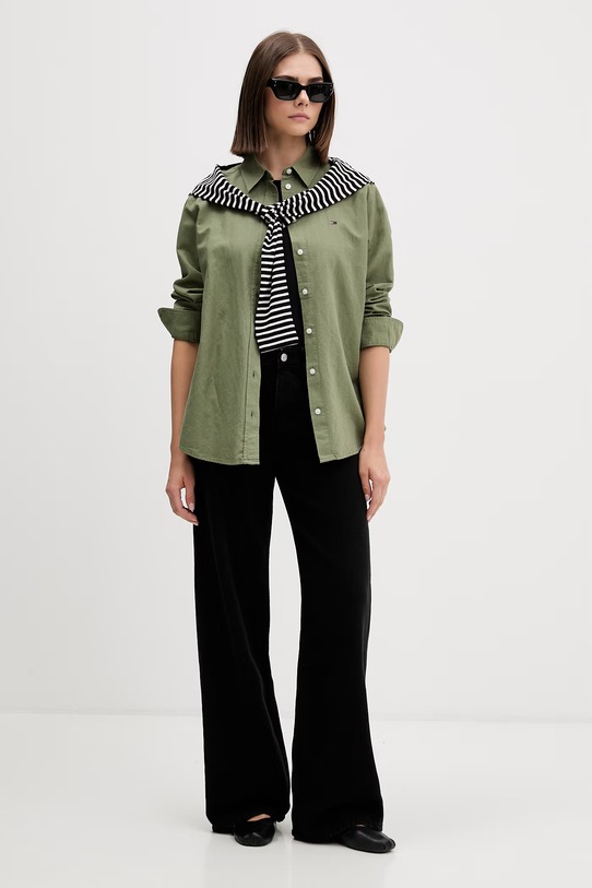 Tommy Jeans koszula damska z lnem DW0DW22209 zielony SS26