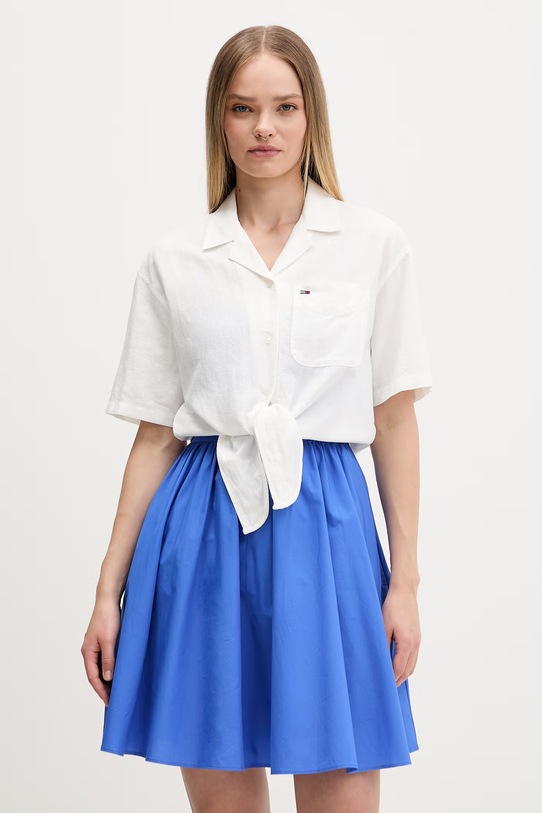 Tommy Jeans koszula damska z lnem beżowy DW0DW22210