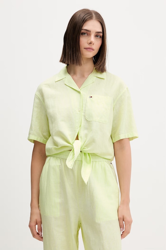 Tommy Jeans camicia da donna con lino verde DW0DW22210