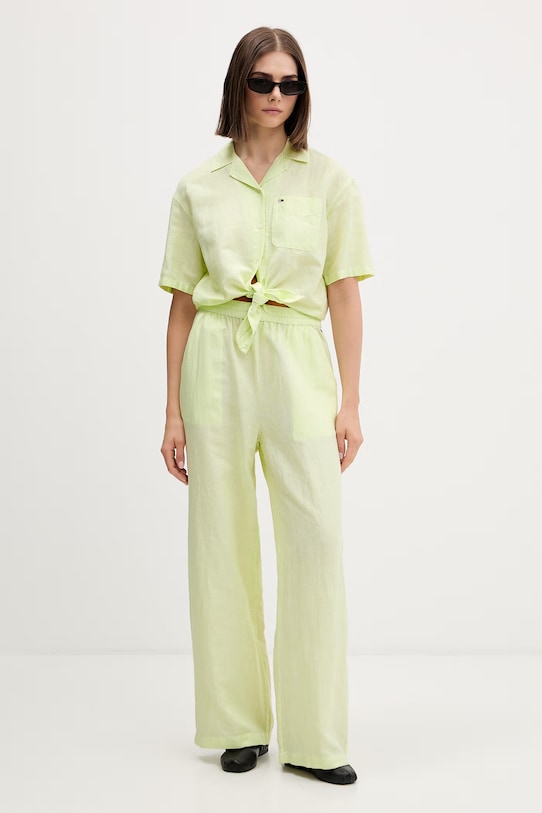 Tommy Jeans camicia da donna con lino DW0DW22210 verde SS26