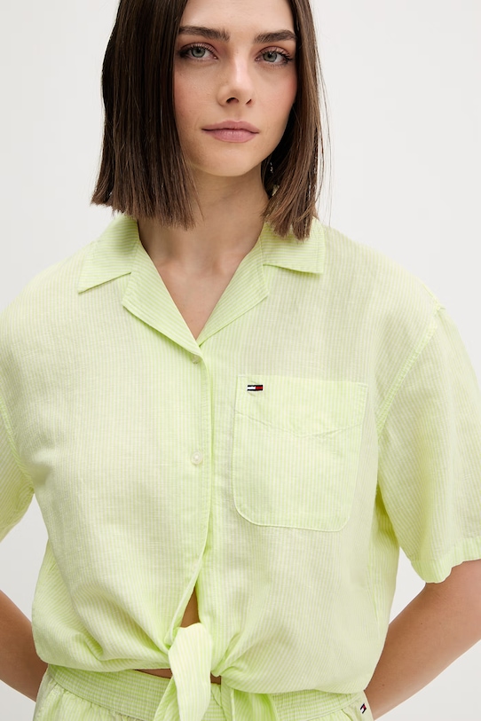 Tommy Jeans camicia da donna con lino verde DW0DW22210