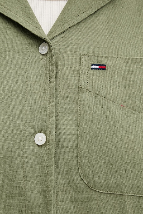 Tommy Jeans koszula damska z lnem DW0DW22210 zielony